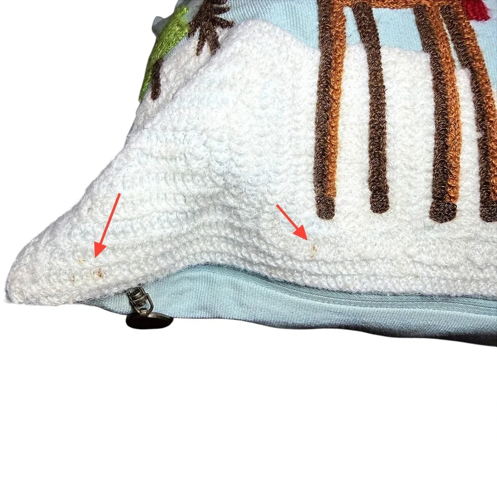 Pier 1 Embroidered Reindeer Birds Christmas Decorative Pillow Light Blue Festive